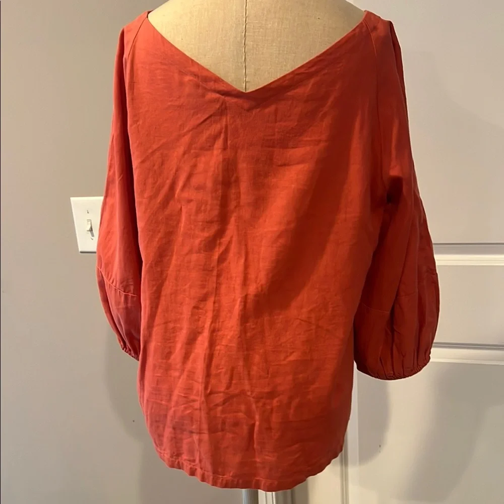 LOFT Orange Blouse Relaxed Fit 3/4 Sleeves - Picture 3 of 6